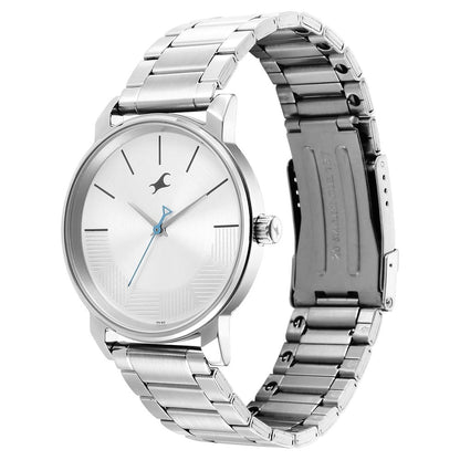 Fastrack Stunners Quartz Analog Silver Dial Metal Strap Watch for Guys NT3291SM02