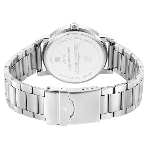 Fastrack Stunners Quartz Analog Silver Dial Metal Strap Watch for Guys NT3291SM02