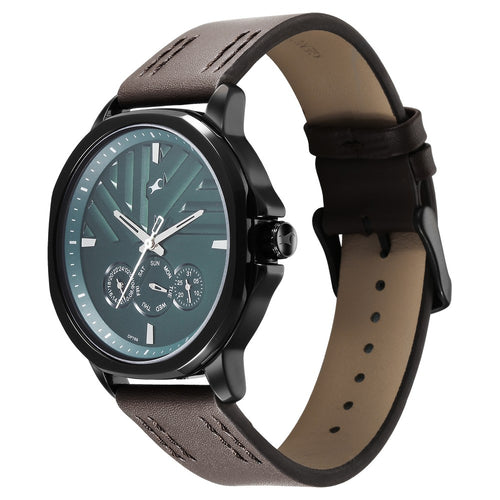 Fastrack Fleek Quartz Multifunction Green Dial Leather Strap Watch for Guys NT3303NL01