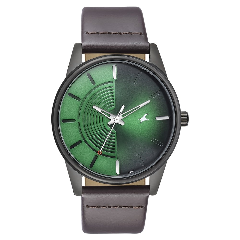 Fastrack Stunners Quartz Analog Green Dial Leather Strap Watch for Guys NT3305NL01