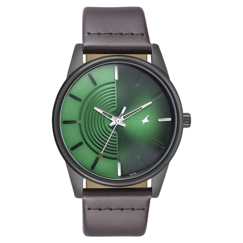 Fastrack Stunners Quartz Analog Green Dial Leather Strap Watch for Guys NT3305NL01
