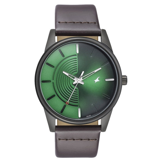 Fastrack Stunners Quartz Analog Green Dial Leather Strap Watch for Guys NT3305NL01