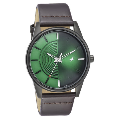 Fastrack Stunners Quartz Analog Green Dial Leather Strap Watch for Guys NT3305NL01
