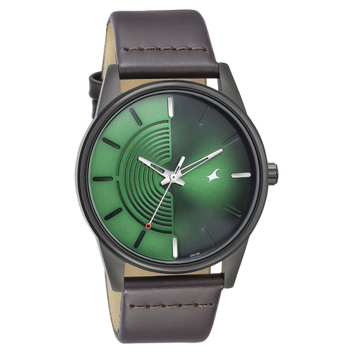 Fastrack Stunners Quartz Analog Green Dial Leather Strap Watch for Guys NT3305NL01