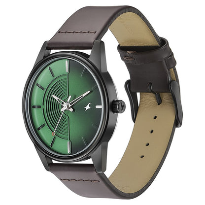 Fastrack Stunners Quartz Analog Green Dial Leather Strap Watch for Guys NT3305NL01