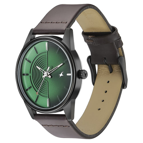 Fastrack Stunners Quartz Analog Green Dial Leather Strap Watch for Guys NT3305NL01