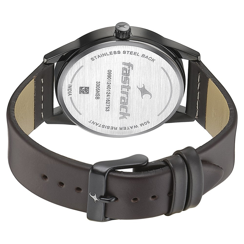 Fastrack Stunners Quartz Analog Green Dial Leather Strap Watch for Guys NT3305NL01