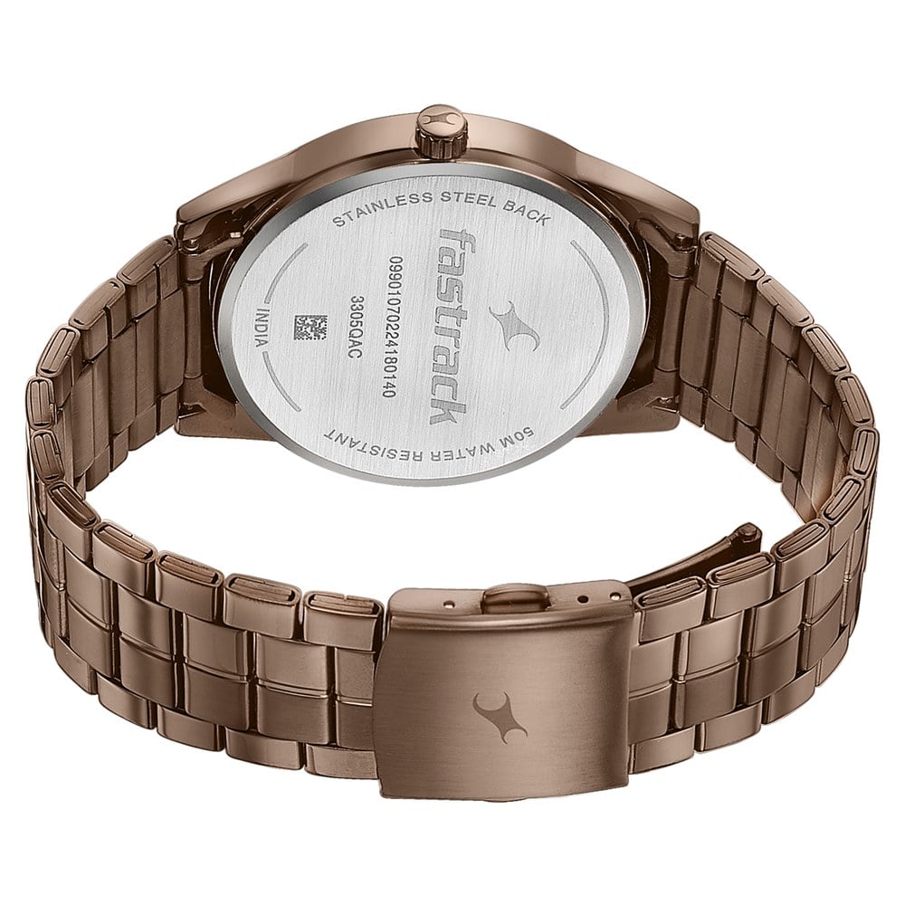Fastrack Stunners Quartz Analog Brown Dial Stainless Steel Strap Watch for Guys 3305QM01
