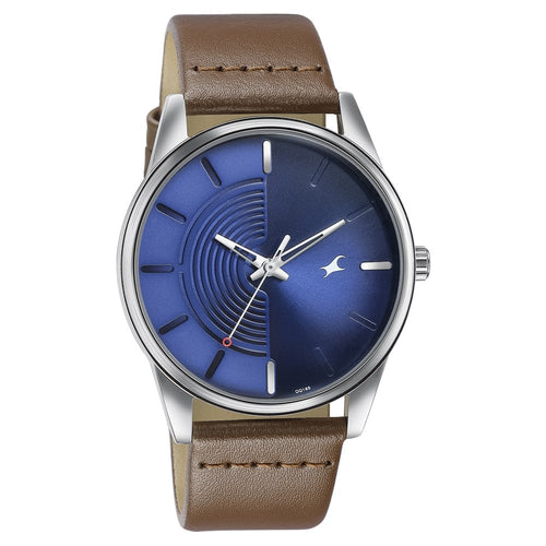 Fastrack Stunners Quartz Analog Blue Dial Leather Strap Watch for Guys NT3305SL01
