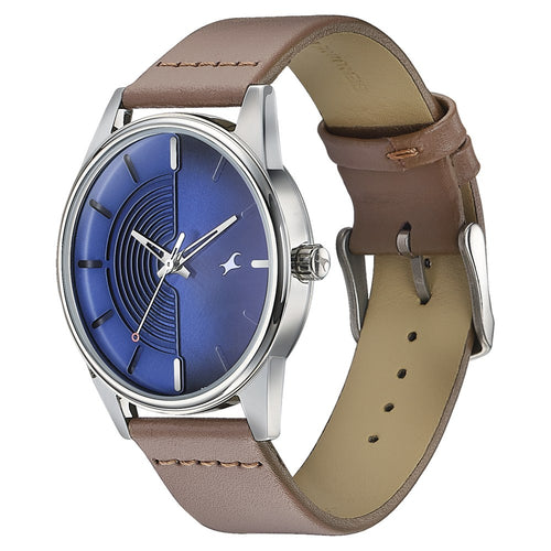 Fastrack Stunners Quartz Analog Blue Dial Leather Strap Watch for Guys NT3305SL01