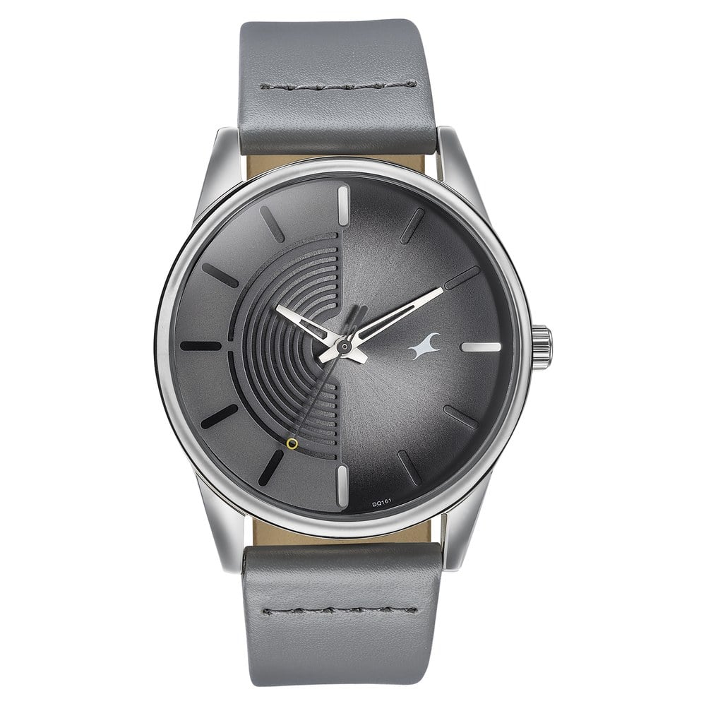 Fastrack Stunners Quartz Analog Grey Dial Grey Leather Strap Watch For Guys 3305SL02