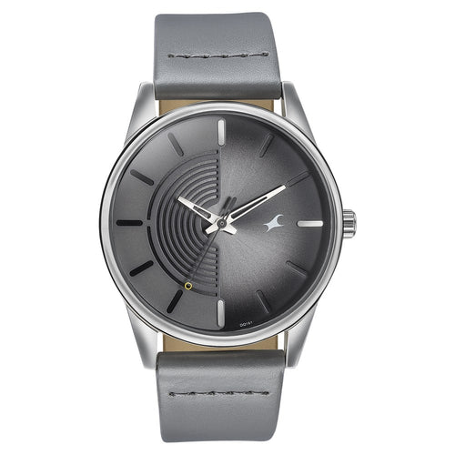 Fastrack Stunners Quartz Analog Grey Dial Grey Leather Strap Watch For Guys 3305SL02