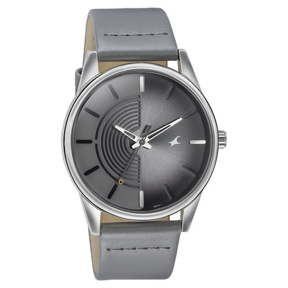 Fastrack Stunners Quartz Analog Grey Dial Grey Leather Strap Watch For Guys 3305SL02