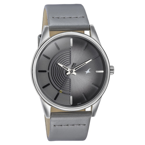 Fastrack Stunners Quartz Analog Grey Dial Grey Leather Strap Watch For Guys 3305SL02