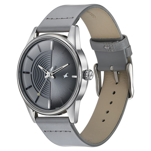 Fastrack Stunners Quartz Analog Grey Dial Grey Leather Strap Watch For Guys 3305SL02