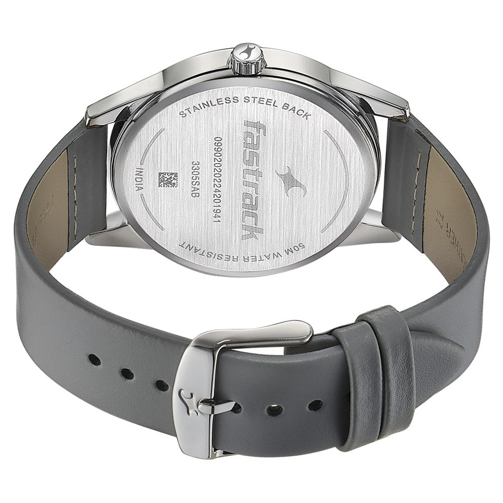 Fastrack Stunners Quartz Analog Grey Dial Grey Leather Strap Watch For Guys 3305SL02