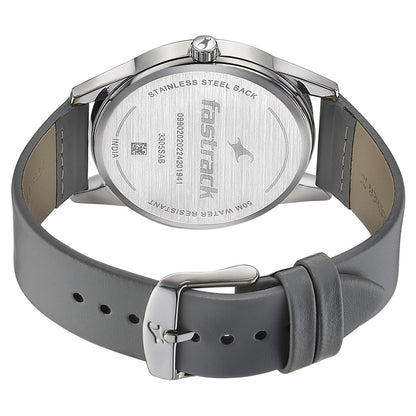 Fastrack Stunners Quartz Analog Grey Dial Grey Leather Strap Watch For Guys 3305SL02