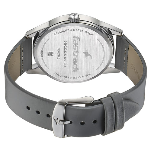 Fastrack Stunners Quartz Analog Grey Dial Grey Leather Strap Watch For Guys 3305SL02