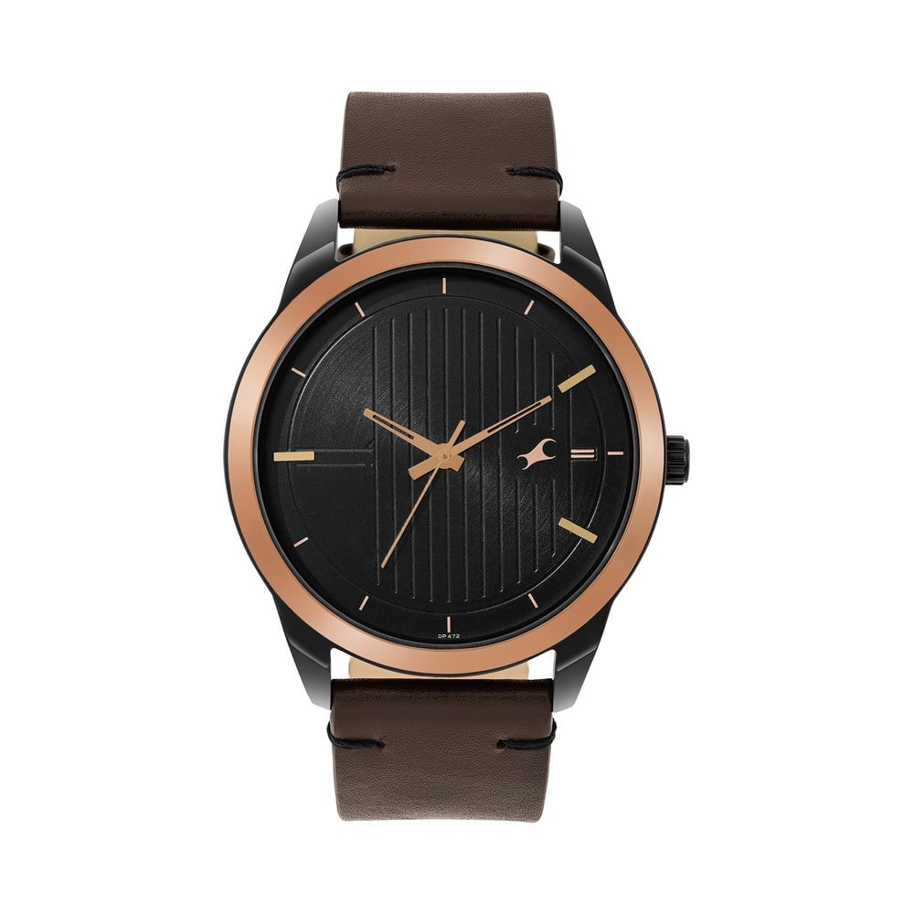 Fastrack Stunners Quartz Analog Black dial Leather Strap Watch for Guys NT3308KL01