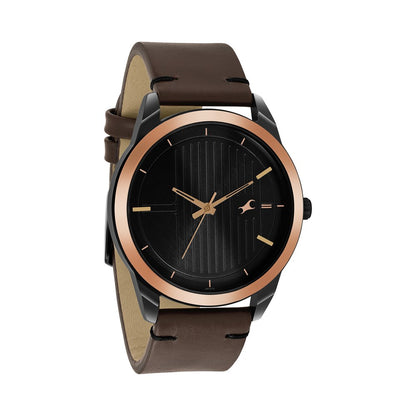 Fastrack Stunners Quartz Analog Black dial Leather Strap Watch for Guys NT3308KL01