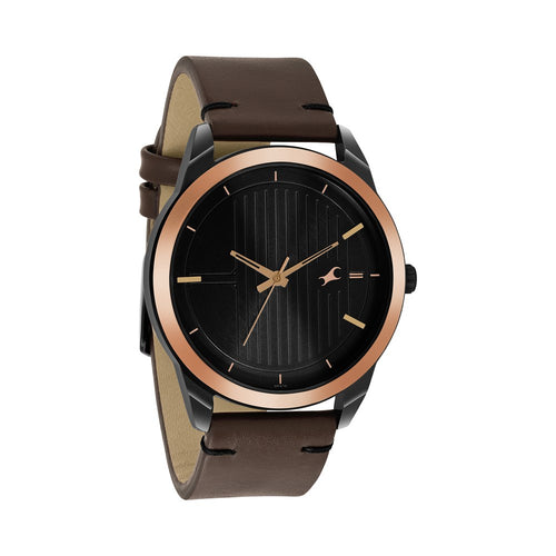Fastrack Stunners Quartz Analog Black dial Leather Strap Watch for Guys NT3308KL01