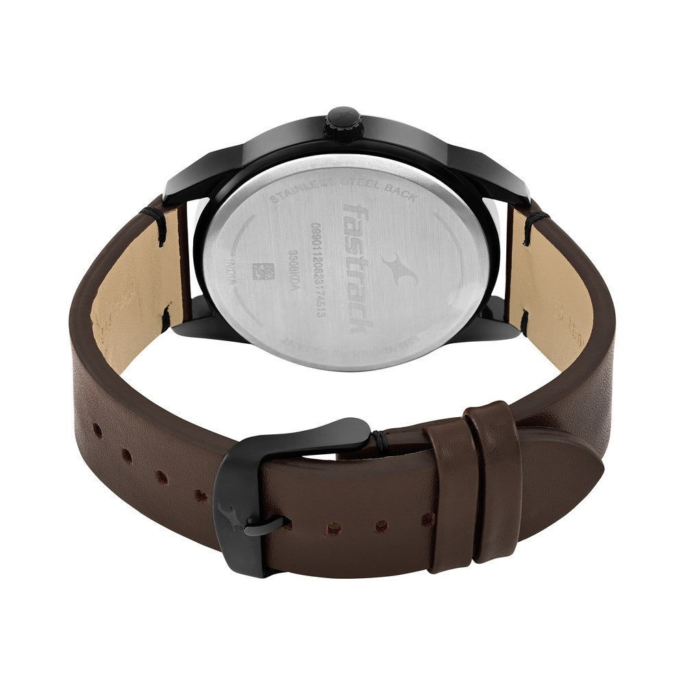 Fastrack Stunners Quartz Analog Black dial Leather Strap Watch for Guys NT3308KL01