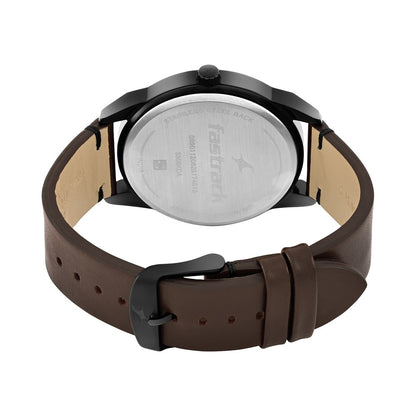 Fastrack Stunners Quartz Analog Black dial Leather Strap Watch for Guys NT3308KL01