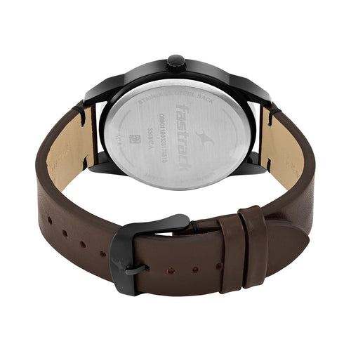 Fastrack Stunners Quartz Analog Black dial Leather Strap Watch for Guys NT3308KL01