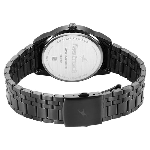 Fastrack Stunners Quartz Analog Black Dial Black Stainless Steel Strap Watch For Guys NT3308KM01
