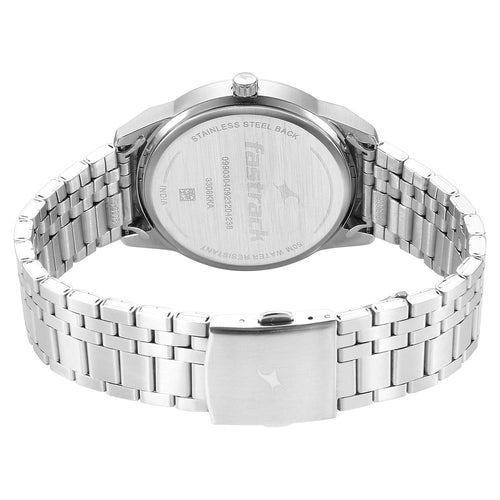 Fastrack Stunners Quartz Analog Black Dial Silver Stainless Steel Strap Watch For Guys NU3308KM02