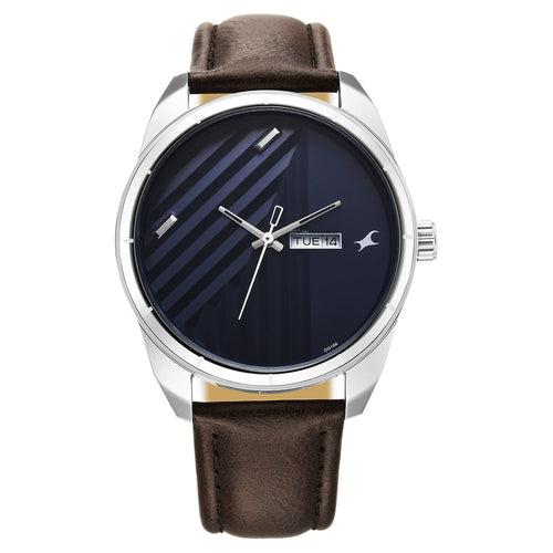 Fastrack Fleek Quartz Analog with Day and Date Blue Dial Leather Strap Watch For Guys NU3313SL01