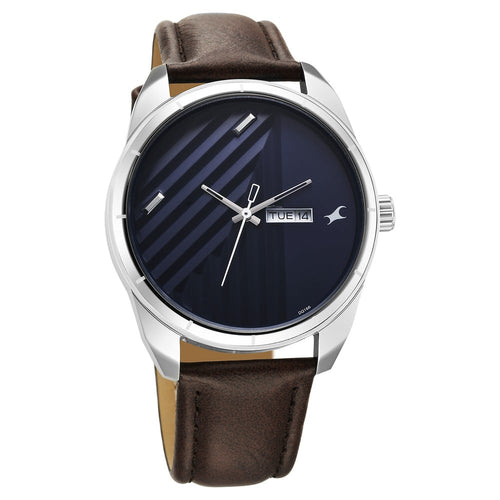 Fastrack Fleek Quartz Analog with Day and Date Blue Dial Leather Strap Watch For Guys NU3313SL01