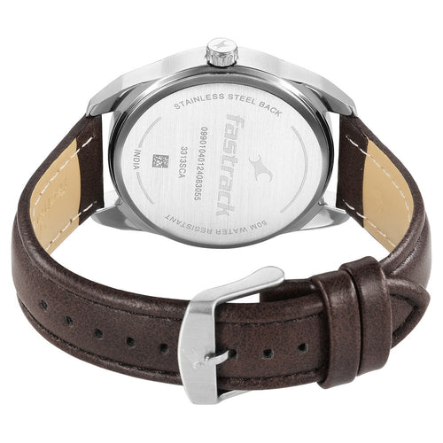 Fastrack Fleek Quartz Analog with Day and Date Blue Dial Leather Strap Watch For Guys NU3313SL01