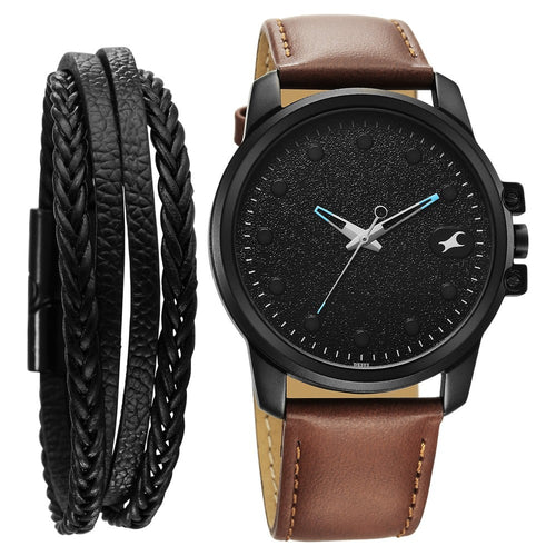 Fastrack Pulse Quartz Analog Black Dial With Tan Leather Strap Watch for Guys NU3314NL01F