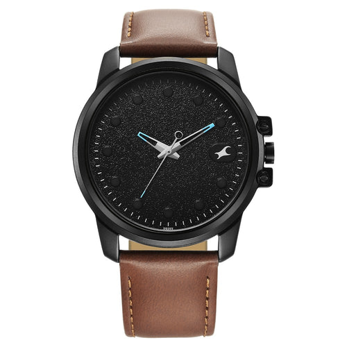 Fastrack Pulse Quartz Analog Black Dial With Tan Leather Strap Watch for Guys NT3314NL01F