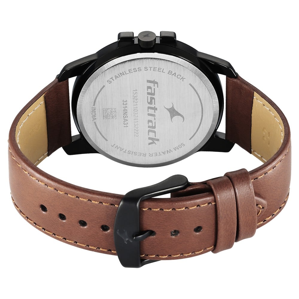 Fastrack Pulse Quartz Analog Black Dial With Tan Leather Strap Watch for Guys NT3314NL01F