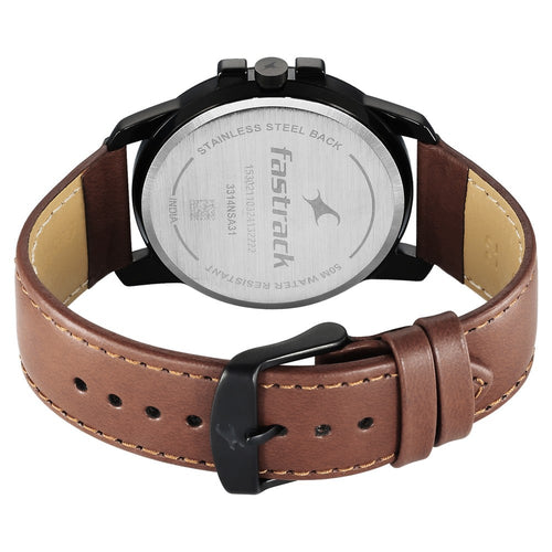 Fastrack Pulse Quartz Analog Black Dial With Tan Leather Strap Watch for Guys NU3314NL01F
