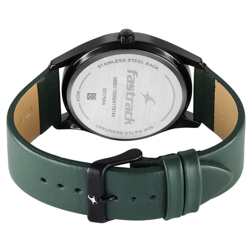 Fastrack Stunners Quartz Analog Black Dial Green Leather Strap Watch For Guys NU3317NL01