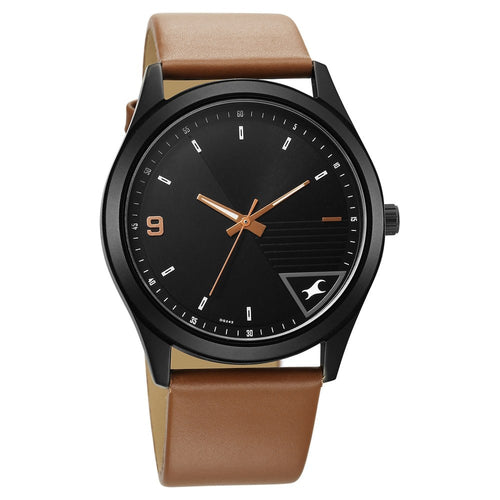 Fastrack Stunners Quartz Analog Black Dial Brown Leather Strap Watch For Guys NU3317NL02