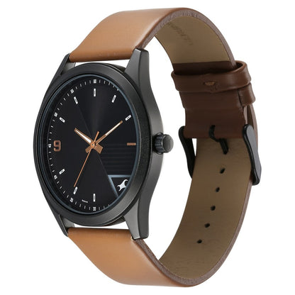 Fastrack Stunners Quartz Analog Black Dial Brown Leather Strap Watch For Guys NU3317NL02
