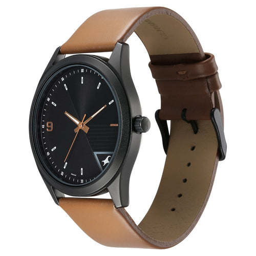 Fastrack Stunners Quartz Analog Black Dial Brown Leather Strap Watch For Guys NU3317NL02