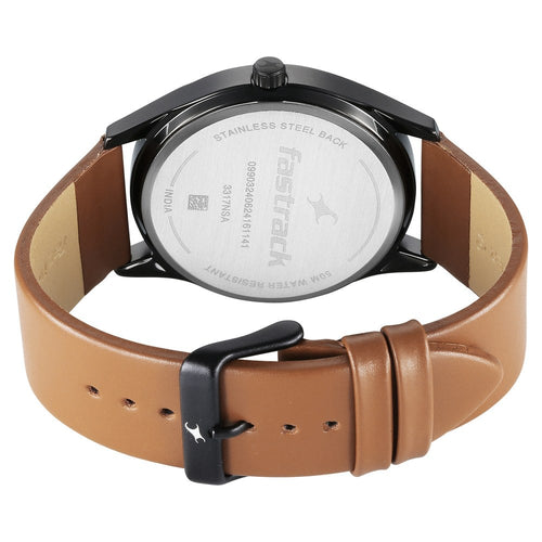 Fastrack Stunners Quartz Analog Black Dial Brown Leather Strap Watch For Guys NU3317NL02