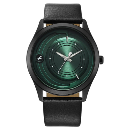 Fastrack Groove Quartz Analog Green Dial Black Leather Strap Watch For Guys 3317NL03