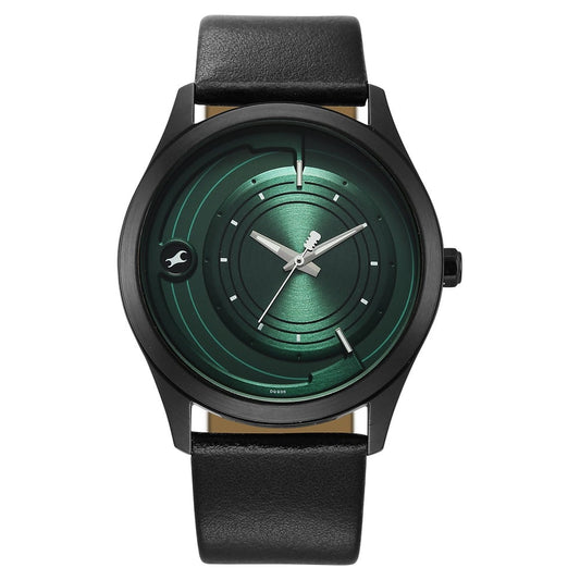 Fastrack Groove Quartz Analog Green Dial Black Leather Strap Watch For Guys 3317NL03