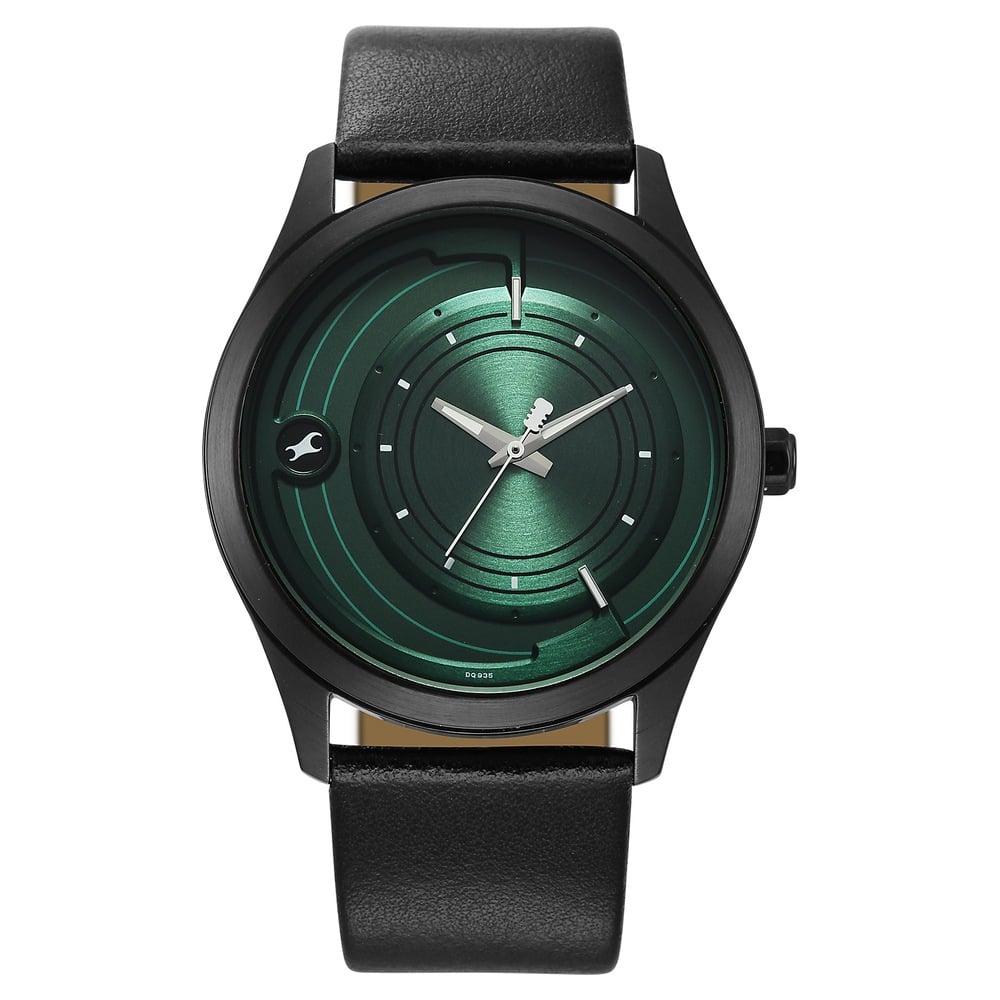 Fastrack Groove Quartz Analog Green Dial Black Leather Strap Watch For Guys NU3317NL03
