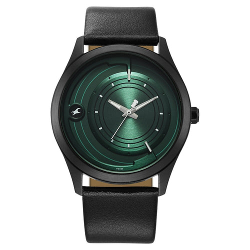 Fastrack Groove Quartz Analog Green Dial Black Leather Strap Watch For Guys NU3317NL03