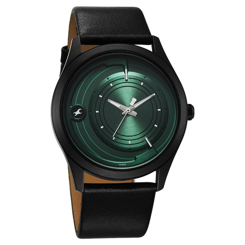 Fastrack Groove Quartz Analog Green Dial Black Leather Strap Watch For Guys NU3317NL03