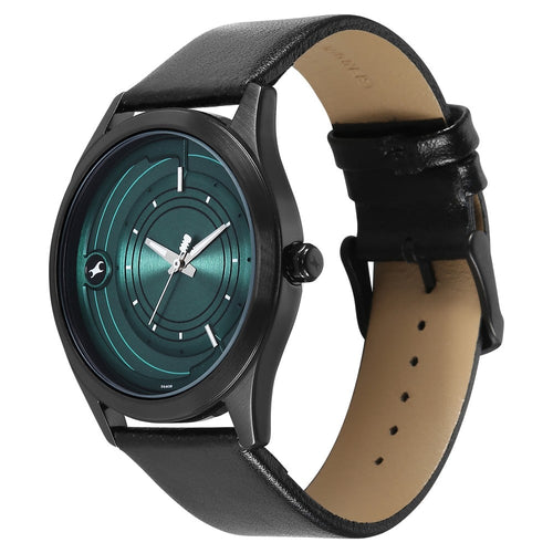 Fastrack Groove Quartz Analog Green Dial Black Leather Strap Watch For Guys NU3317NL03