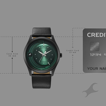 Fastrack Groove Quartz Analog Green Dial Black Leather Strap Watch For Guys 3317NL03