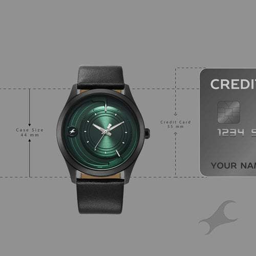 Fastrack Groove Quartz Analog Green Dial Black Leather Strap Watch For Guys NU3317NL03